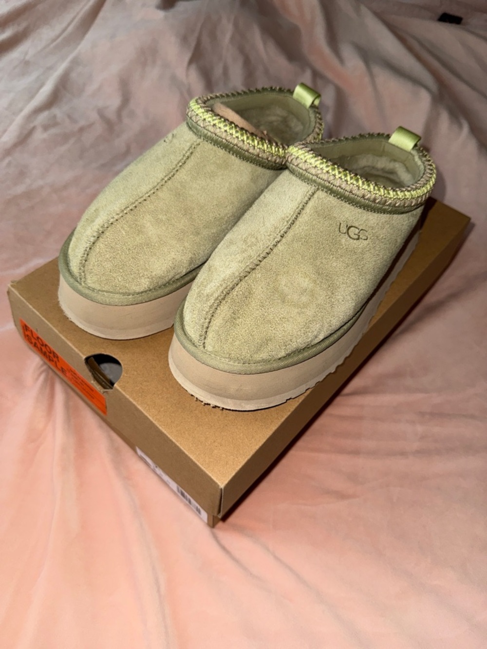 UGG Tazz Sage Green Suede Shearling Clog Mules